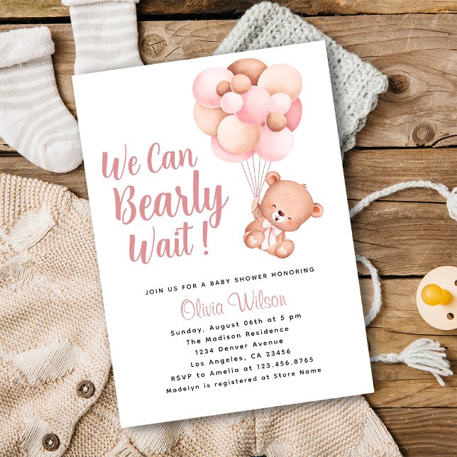 We Can Bearly Wait Girl Baby Shower Script Invitation (Creator Uploaded)