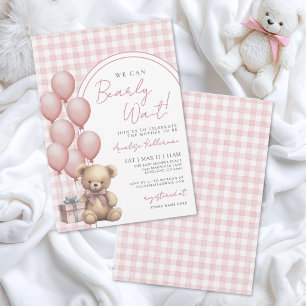 We Can Bearly Wait Girl Pink Bear Baby Shower Invitation