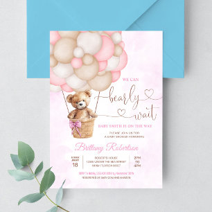 We Can Bearly Wait Girl Teddy Bear Baby Shower Invitation