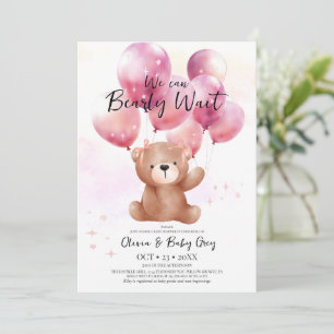 We Can Bearly Wait Girl Teddy Bear Baby Shower  Invitation