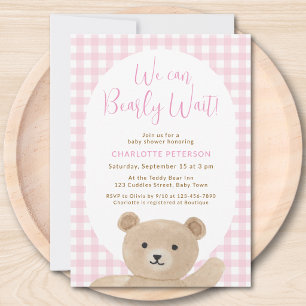 We Can Bearly Wait Girl's Baby Shower  Invitation