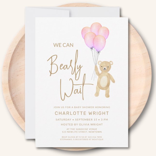 We Can Bearly Wait Girl's Baby Shower Invitation (Creator Uploaded)