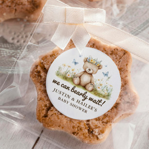 We Can Bearly Wait Girly Wildflower Baby Shower Classic Round Sticker