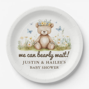 We Can Bearly Wait Girly Wildflower Baby Shower Paper Plate