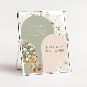 We Can Bearly Wait Green Baby Shower Diaper Raffle Poster