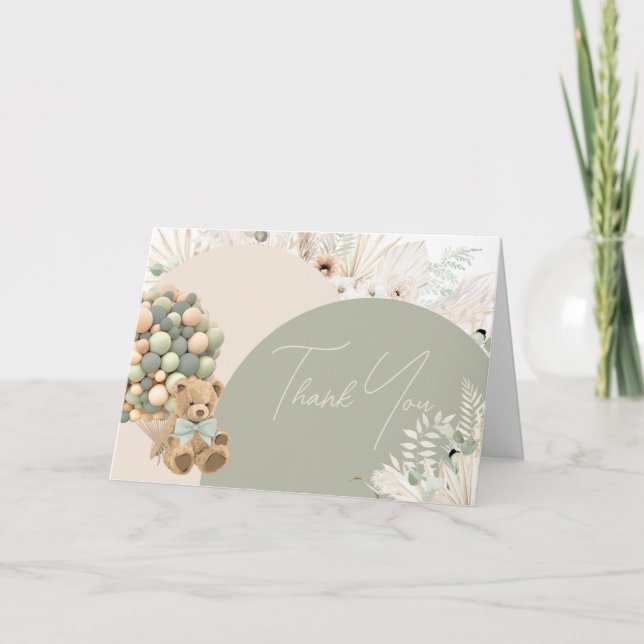 We Can Bearly Wait Green Baby Shower Thank You Card (Front)