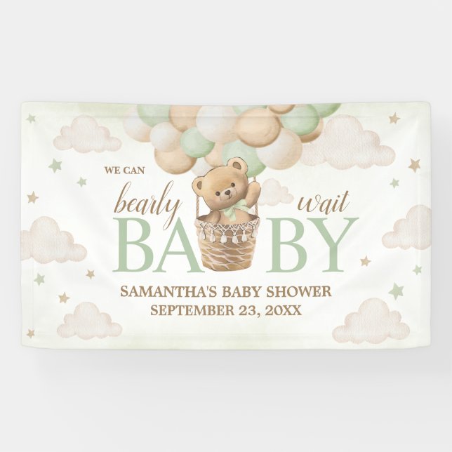 We Can Bearly Wait Green Bear Baby Shower Banner (Horizontal)