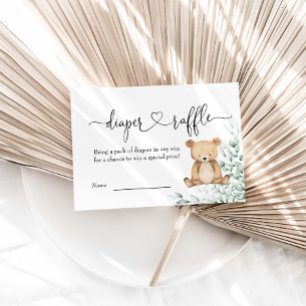We Can Bearly Wait Greenery Bear Diaper Raffle Enclosure Card