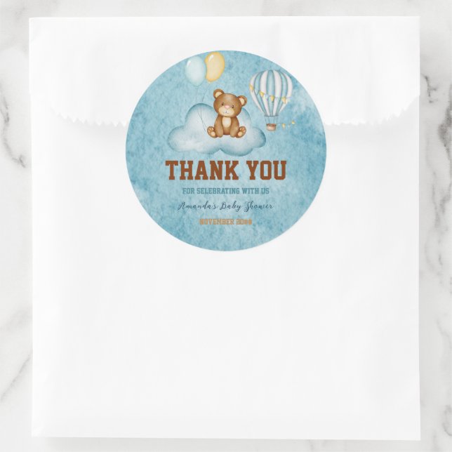 We Can Bearly Wait Hot Air Balloon Baby Shower Cla Classic Round Sticker (Bag)