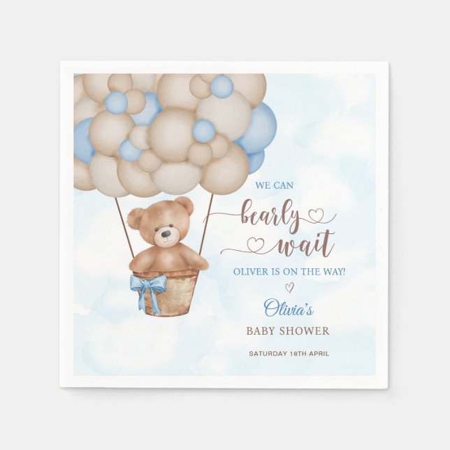 We Can Bearly Wait Hot Air Balloon Baby Shower Napkin (Front)