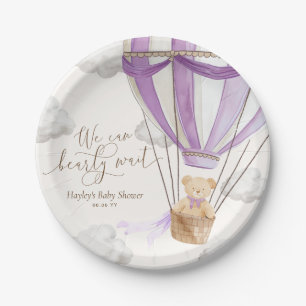We Can Bearly Wait Lilac Teddy Bear Baby Shower Paper Plate