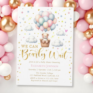 We Can Bearly Wait Modern Baby Girl Shower Invitation