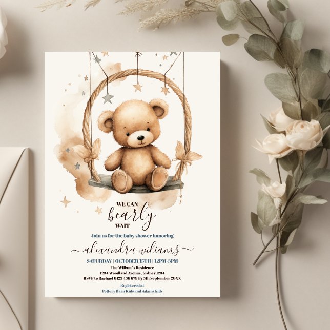 We Can Bearly Wait Modern Bear Baby Shower Invitation (Creator Uploaded)