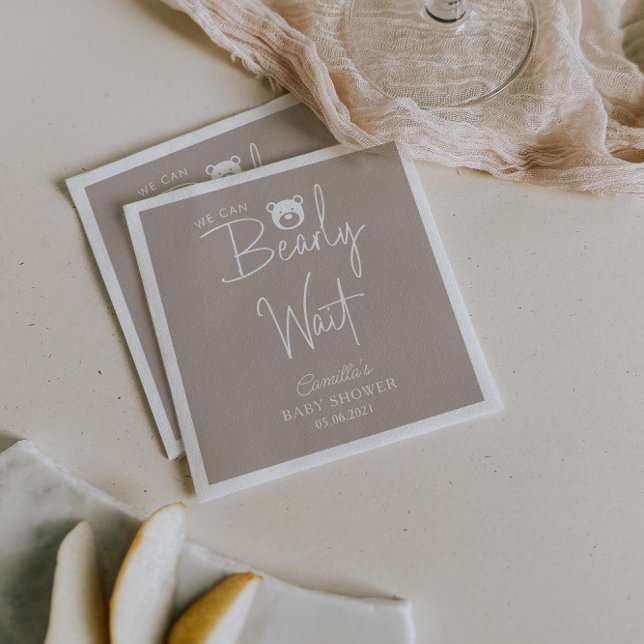 We Can Bearly Wait Modern Minimalist Baby Shower Napkin (Creator Uploaded)