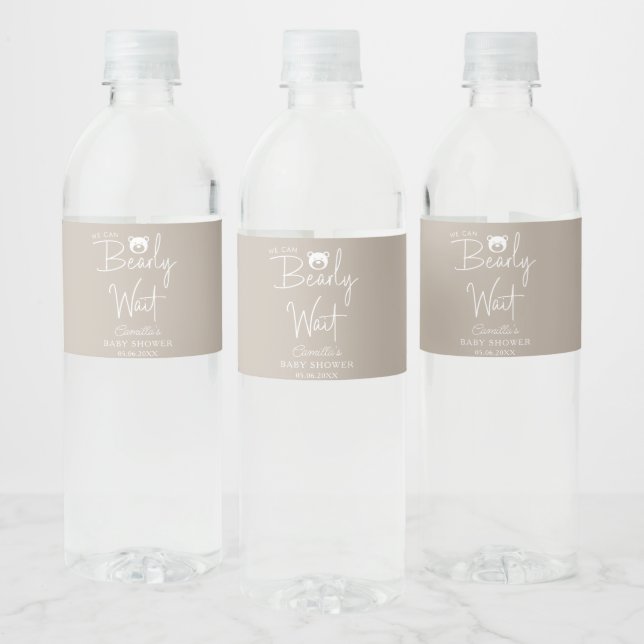 We Can Bearly Wait Modern Minimalist Baby Shower Water Bottle Label (Bottles)