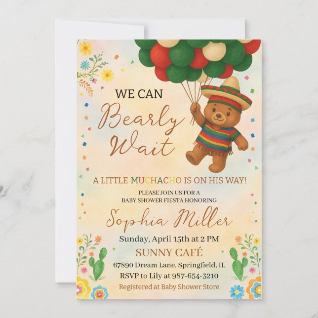 We Can Bearly Wait Muchacho Mexican Baby Shower  Invitation (Front)