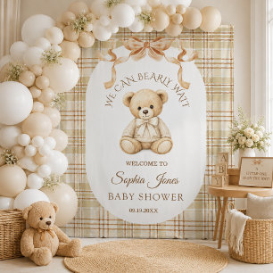 We Can Bearly Wait Neutral Baby Shower Backdrop Tapestry