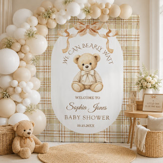 We Can Bearly Wait Neutral Baby Shower Backdrop Tapestry