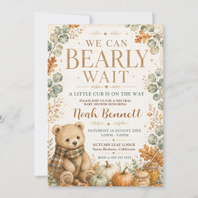 We Can Bearly Wait Neutral Baby Shower Invitation (Front)