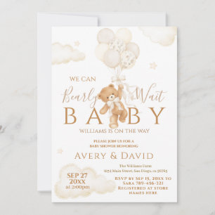 We Can Bearly Wait Neutral Baby Shower Invitation