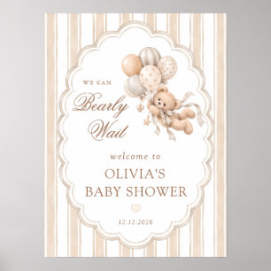 We Can Bearly Wait Neutral Baby Shower Welcome Poster