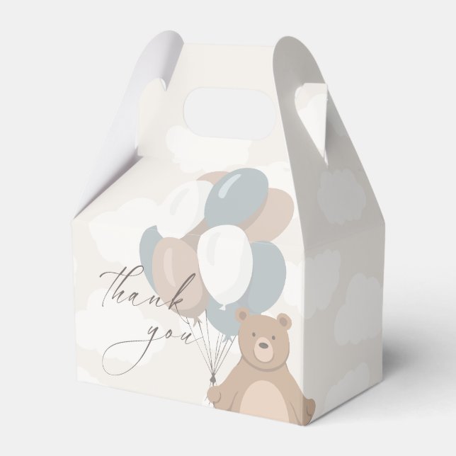 We Can Bearly Wait | Neutral Blue Boy's Favor Box (Front Side)
