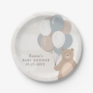 We Can Bearly Wait   Neutral Blue Boy's Paper Plate