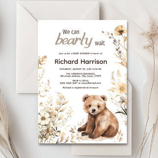 We can bearly wait neutral rustic baby shower  invitation