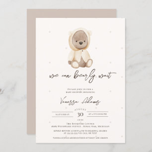 We Can Bearly Wait, Neutral Teddy Bear Baby Shower Invitation