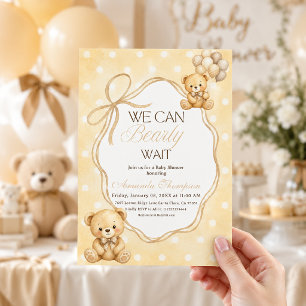 We Can Bearly Wait Neutral Teddy Bear Baby Shower Invitation
