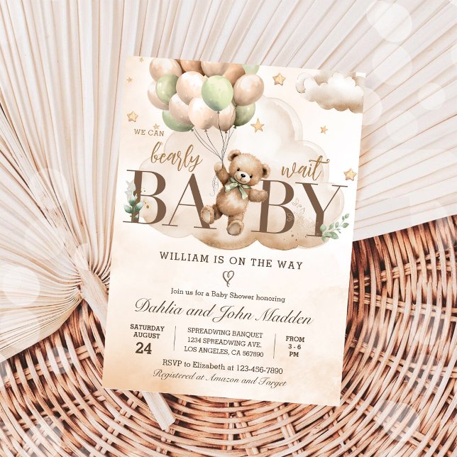 We Can Bearly Wait Neutral Teddy Bear Baby Shower Invitation (Creator Uploaded)