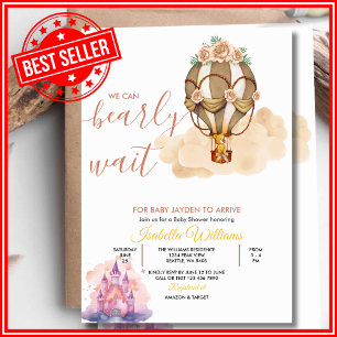 We Can Bearly Wait Neutral Teddy Bear Baby Shower Invitation