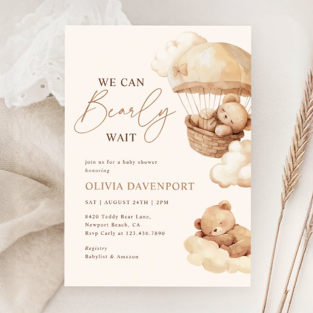 We Can Bearly Wait Neutral Teddy Bear Baby Shower Invitation (Creator Uploaded)