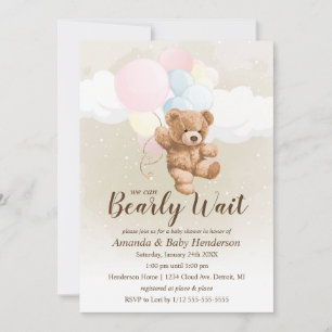 We can Bearly Wait Neutral Teddy Bear Baby Shower Invitation
