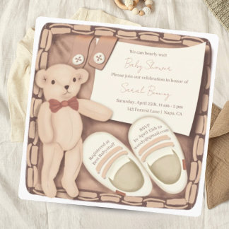 We can bearly wait - neutral vintage Baby Shower Invitation