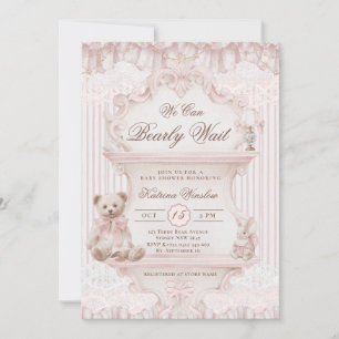 We Can Bearly Wait Nursery Girl Baby Shower Invitation
