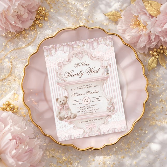 We Can Bearly Wait Nursery Girl Baby Shower Invitation (Creator Uploaded)