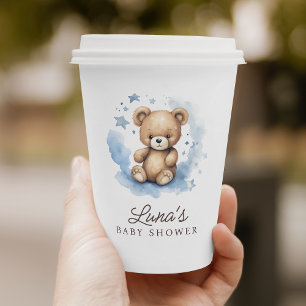 We Can Bearly Wait Pastel Blue Baby Shower Paper Cups