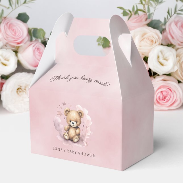 We Can Bearly Wait Pastel Pink Baby Shower Gable Favor Box (Creator Uploaded)