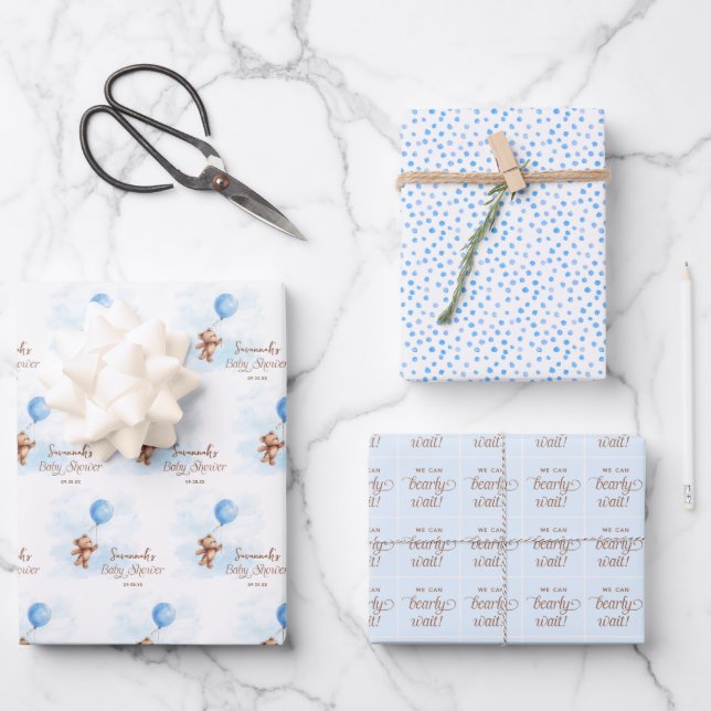 We Can Bearly Wait Personalized Baby Shower  Wrapping Paper Sheet (Front)