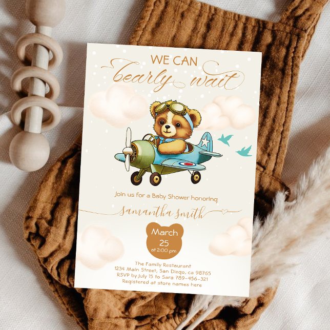 We can bearly wait Pilot boy baby shower Invitation (We can bearly wait Pilot boy baby shower Invitation)