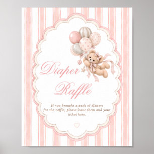 We Can Bearly Wait Pink Baby Shower Diaper Raffle Poster