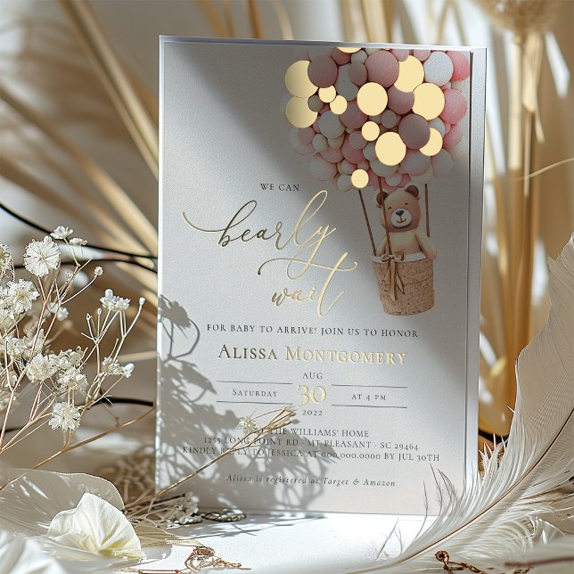 We Can Bearly Wait! Pink Baby Shower Invitation (Creator Uploaded)