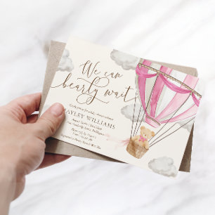 We Can Bearly Wait Pink Baby Shower Invitation