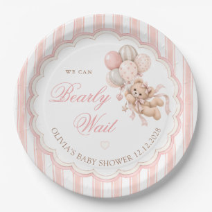 We Can Bearly Wait Pink Baby Shower Paper Plate