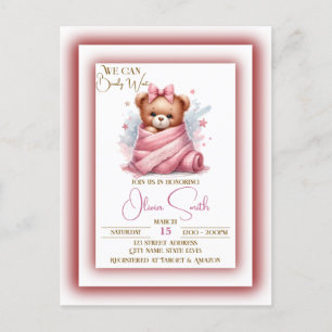 We Can Bearly Wait Pink Baby Shower Postcard
