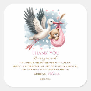 We Can Bearly Wait Pink Baby Shower Square Sticker