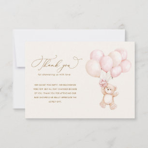 We can bearly wait pink baby shower thank you card