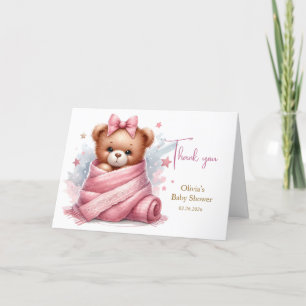We Can Bearly Wait Pink Baby Shower Thank You Card