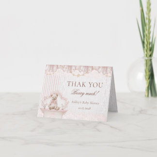 We Can Bearly Wait Pink Baby Shower Thank You Card